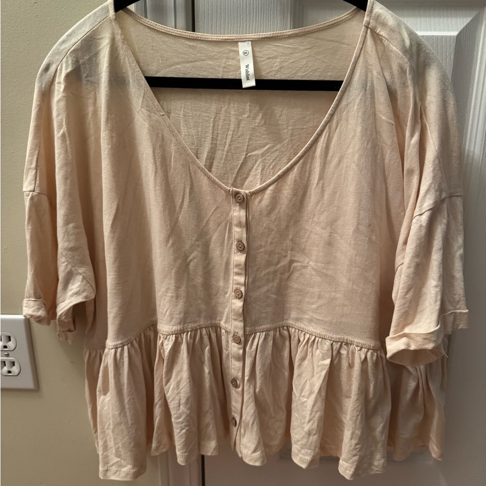 Wishlist Beige Button-Front Peplum Blouse